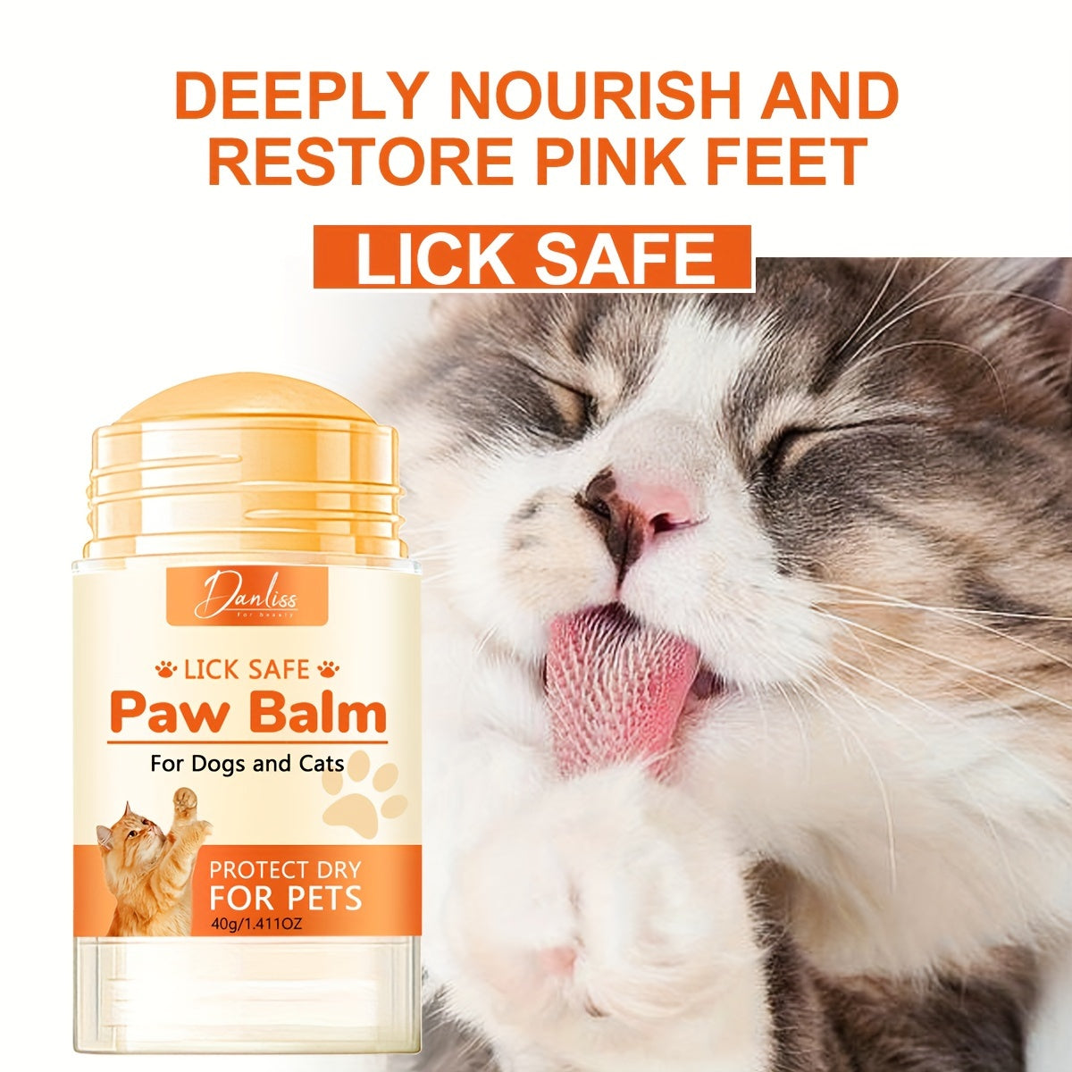 Danliss Lick Safe Paw Balm for Dogs & Cats - 40g moisturizer for dry paws & noses, in plastic container.