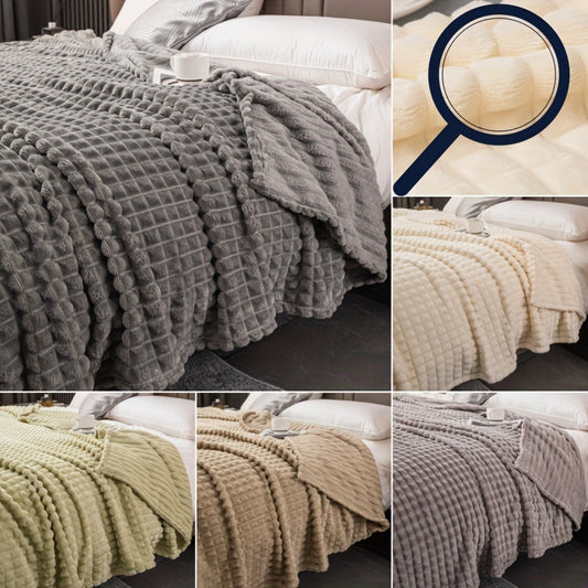 Soft and comfortable waffle plush blanket, made of milk velvet, perfect for use in the bedroom, sofa, office, car, camping, and travel. This multifunctional blanket comes in white, gray, green, brown, and silvery gray solid colors and checkered pattern.