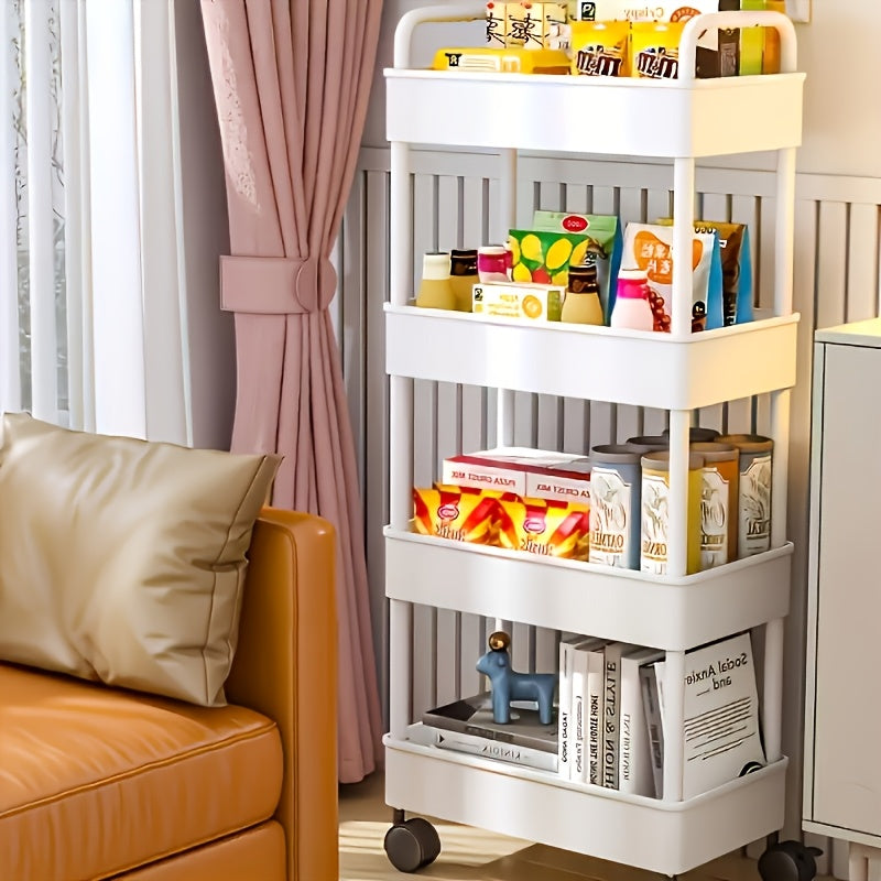 360-Degree Rotating Storage Cart with Large Capacity, Multi-Layer Organization for Kitchen, Bedroom & Living Room - Sturdy Plastic Construction with Wheels for Easy Mobility