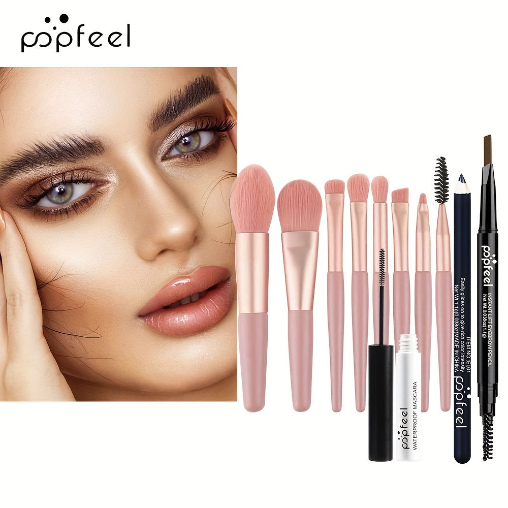 POPFEEL Eye Makeup Set including 40 Color Eyeshadow Palette, Mascara, Eyebrow Pencil, Eyeliner, and 8 Brush Set.