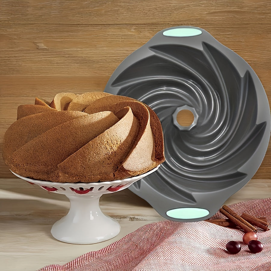 Grey Silicone Bundt Pan, 28.45cm Non-Stick Food Grade Cake Mold, Oven Safe Baking Accessory, Kitchen Supply - 1pc