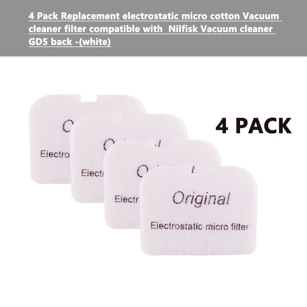 Nilfisk GD5 Ruxsatnomali Modellar uchun 4 ta to'plam Oq Elektrostatik Mikrofiber Chang Filtrlari - Ruxsatnomali Modellar bilan mos keladi