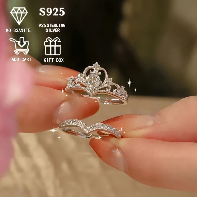 0.5ct Moissanite Crown Stackable Engagement & Wedding Ring - Ayollar uchun nozik 925 Sterling Silver Zargarlik, Kam Allergiya Dizayni bilan Sovg'a Qutisi - 14 Fevral va Onalar Kuni uchun Ideal