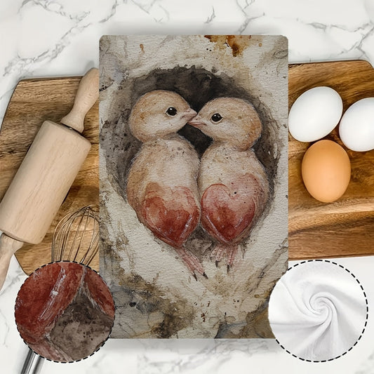 Set of 2 Valentine's Hatchlings Kitchen Towels - Ultra Soft and Highly Absorbent Dish Hand Towels for Holiday Decor, Machine Washable - 16x24 Inch