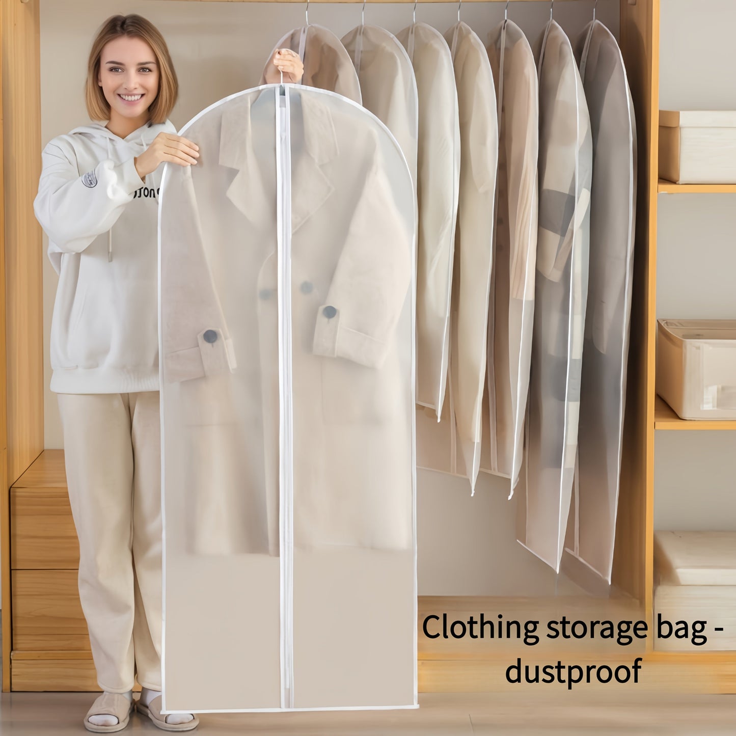 Set of 5 Space-Saving Garment Bags with Zipper - Keep Your Coats, Suits, and More Dust-Free and Organized in Your Closet, Bedroom, Bathroom, Office, or Dorm Room - Convenient Clothes Storage Solution with Anti-Dust Cover for Your Wardrobe