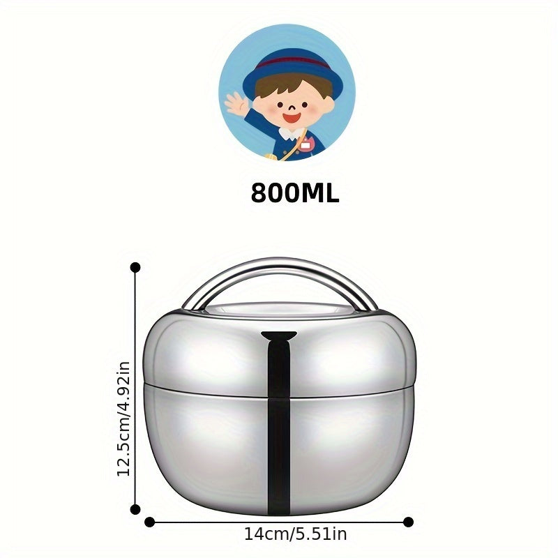 Round Stainless Steel Insulated Lunch Box - Double-Layer, Leakproof Bento Box for Office Workers & Students, Microwave Safe, Reusable Food Container