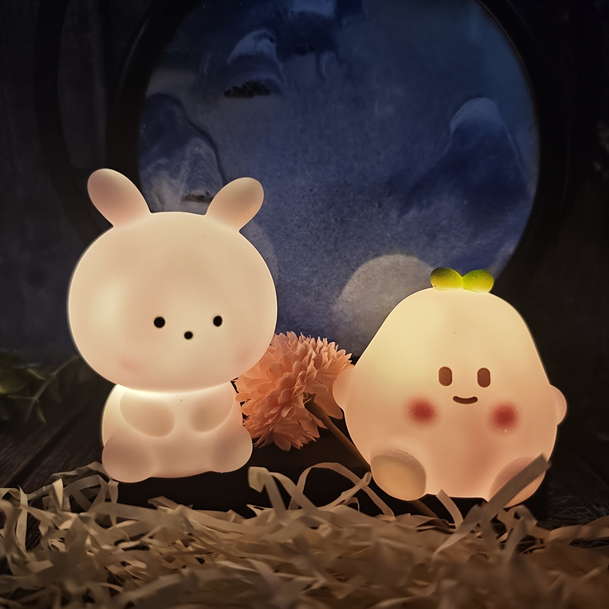 Fat Duck & Bunny Pear Night Light: Ideal for Holiday Parties and Gifting, Battery-Powered with Easy On/Off