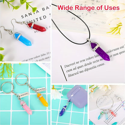 Set of 20 Artificial Crystal Hexagonal Column Quartz Pendants with Synthetic Gemstone Charms, Adjustable Leather Necklace Cords, Complete with Storage Bag for DIY Jewelry Making. Perfect for Gift Giving.