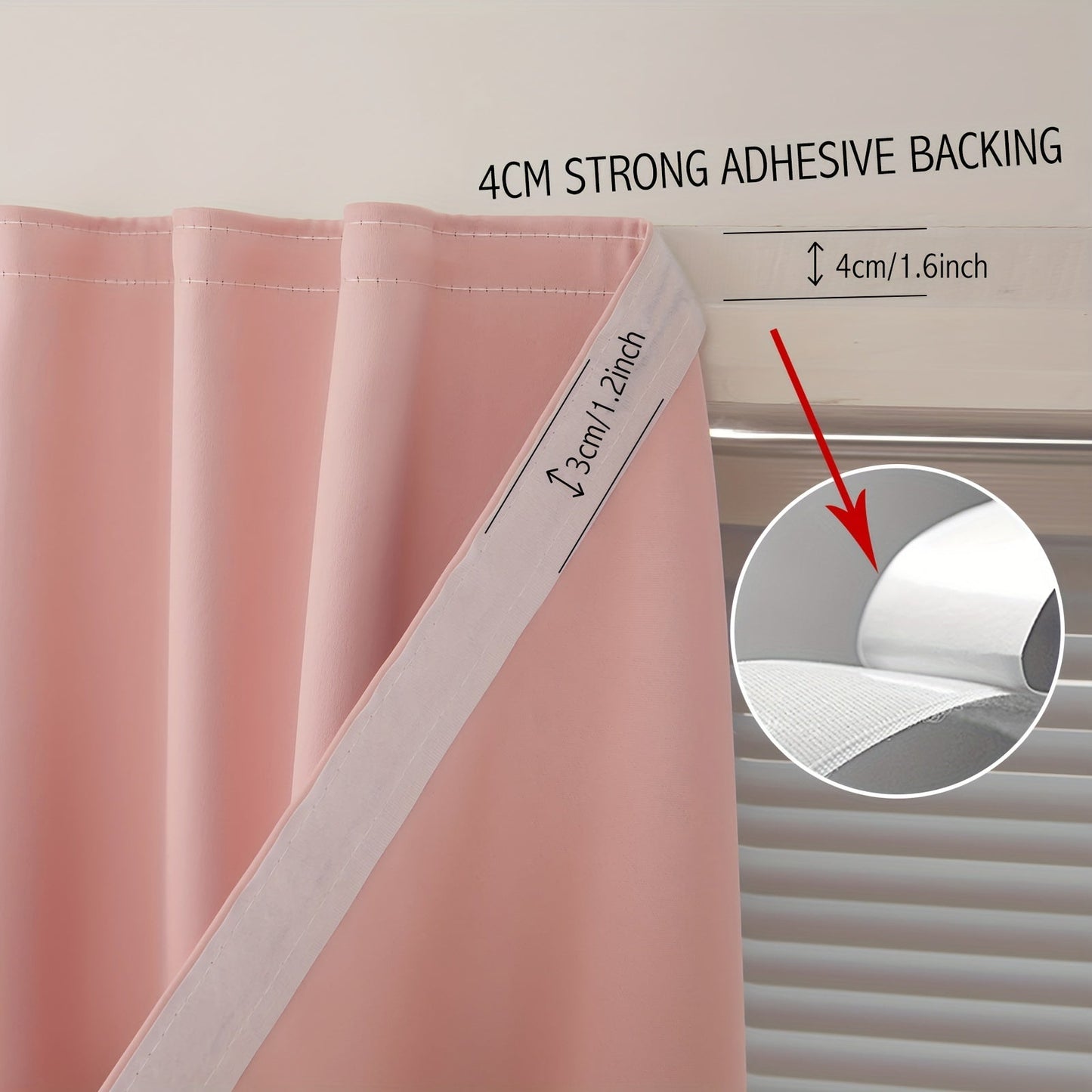 Set of 1 self-adhesive portable blackout curtain panels, with thermal insulation and tiebacks. Ideal for small windows in bedroom, living room, dorm room, office, or home decor.