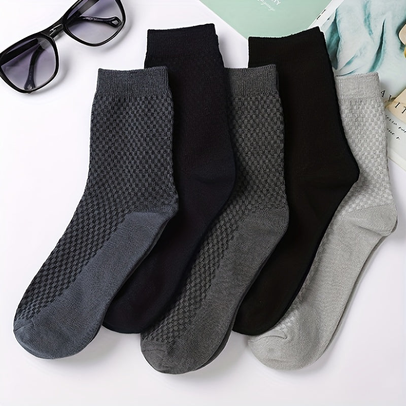 5 pairs of men's mid-calf socks with hidden flower design