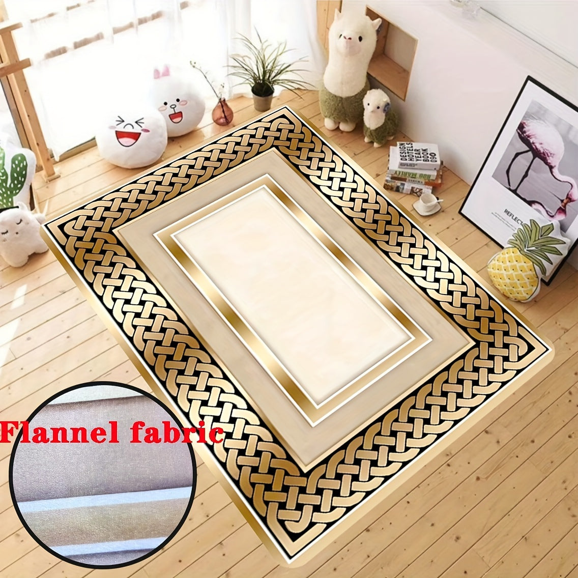 One piece of European-style luxury and elegant bedroom carpet, designed with water absorbency and cleanability in mind. This non-slip floor mat is perfect for use in entrances, living rooms, kitchens, and bathrooms. It weighs 480g and has a thickness of