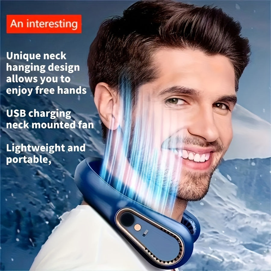 Stay cool and comfortable this hot summer with the 1pc USB Charging Portable Neck Hanging Fan. This leafless cooler fan device provides strong and quiet operation, allowing you to adjust the wind strength for personalized cooling. Perfect for outdoor