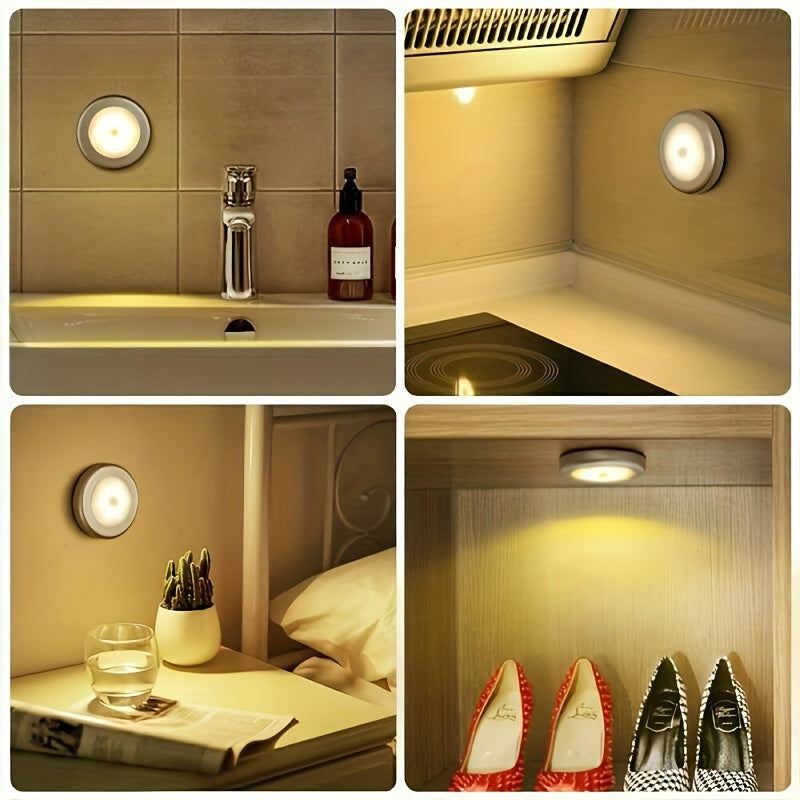 Motion Sensor Light, Indoor LED Night Light, Cordless Battery Operated, For Cabinet Kitchen Step Bedroom Bathroom. Available in 1pc, 3pcs, or 6pcs.