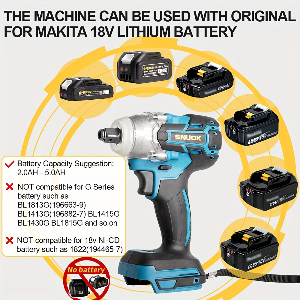 SNUOK 18V Brushless Electric Wrench, Dual Function Drill for DIY & Repair with High Torque & Pure Copper Motor. Compatible with Makita 18V lithium battery.