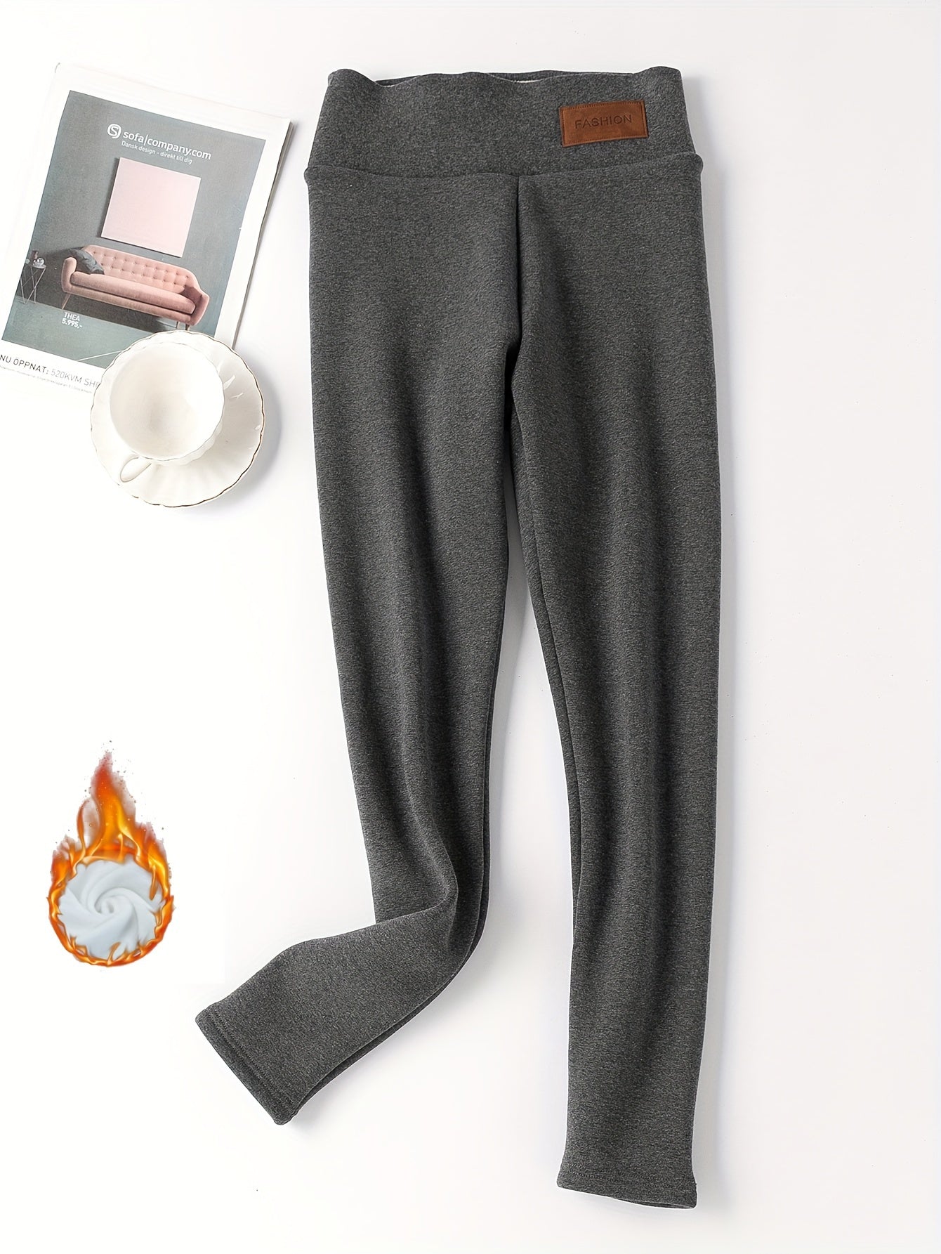 Soft plush lined thermal pants, slim elastic tights for winter, women's lingerie and sleepwear.