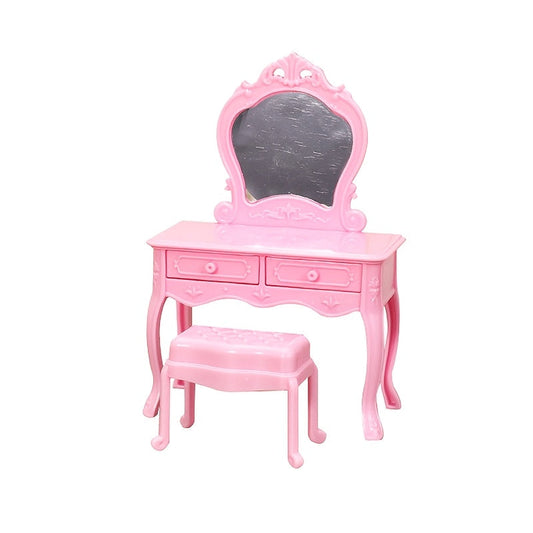 Vintage Style Miniature Vanity Set with Stool, 2 Pieces in 1:12 Scale for Dollhouse Furniture, Bedroom Scene Display, Non-Electric Decor Perfect for Any Room