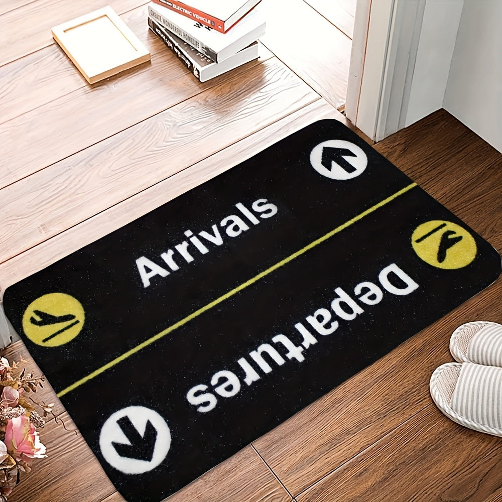 Arrivals Departures Flight Theme Doormat - Non-Slip, Stain-Resistant Polyester Mat with Braided Weave, Medium Pile, PVC Backing, Machine Washable, Rectangle Shape, Perfect for Home Decor, Easter & St. Patrick's Day, 1 Piece