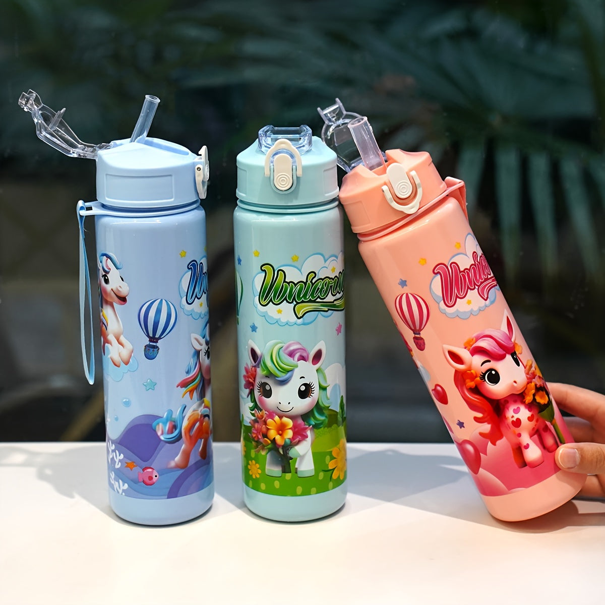 1 Cartoon-Themed 25oz Shaker Bottle with Straw, Leak-Proof, PVC-Free, Hand Wash Only, Ideal for Outdoor Activities - Pack of 1