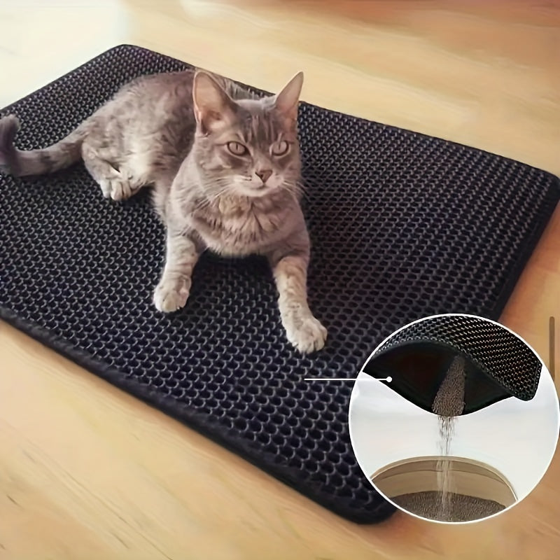 Large Double Layer Cat Litter Mat designed with a Honeycomb Pattern, Made of EVA Material, Anti-Splash Feature, Easy to Clean, Provides Scatter Control for Cats