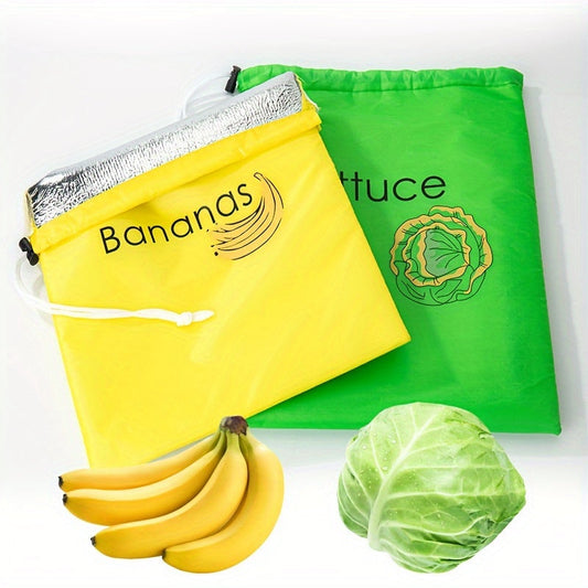 1 or 2 pieces of Yellow Banana Storage Bag and Green Vegetable Fresh-keeping Bag. These bags prevent ripening and keep fruits and vegetables fresh. They are lightweight, convenient, washable, and durable, making them essential kitchen supplies.