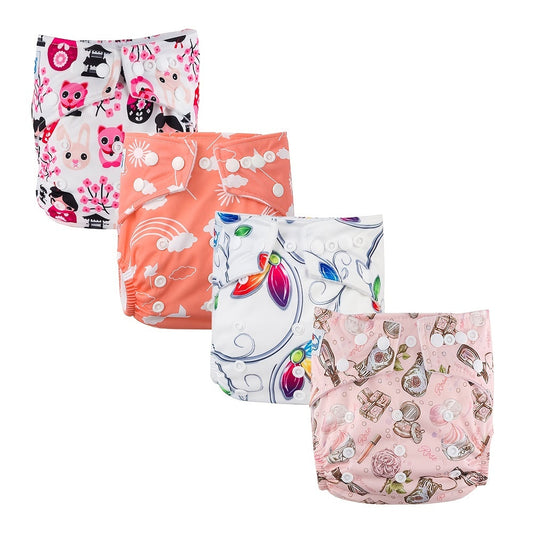 Waterproof pocket cloth diaper for baby girls, adjustable and reusable, suitable for babies weighing 2.72-14.97KG.