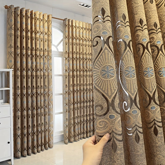 Enhance the beauty of your living space with this luxurious European retro-style coffee-colored curtain. Made of thick jacquard gauze, featuring intricate floral and paisley designs, it filters light and provides privacy. Perfect for living rooms