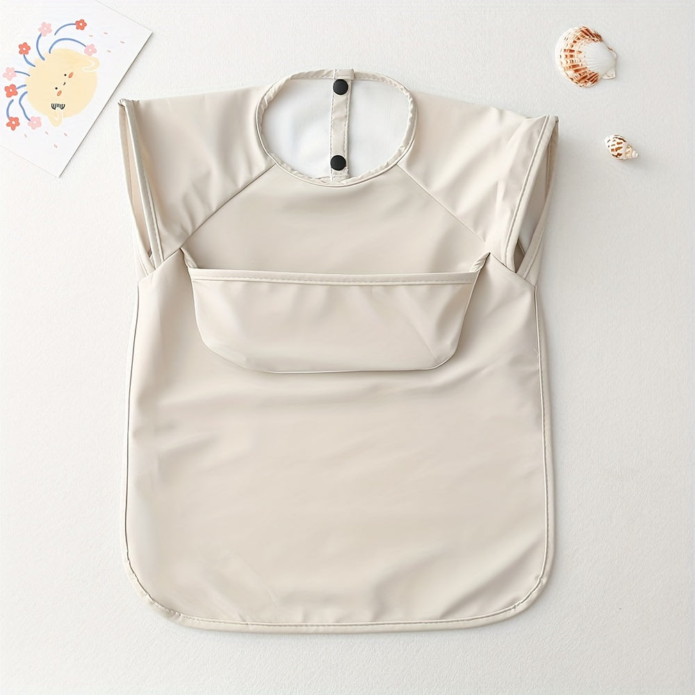 Comfortable Waterproof Solid Color Bib with Sleeveless Reverse Wear Design, Ideal for Eating and Feeding