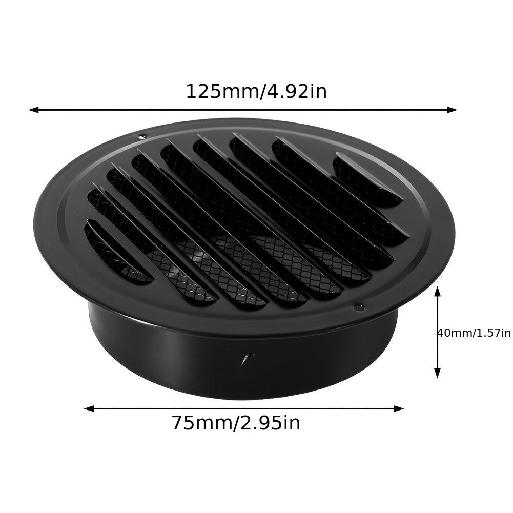 Sleek Black Stainless Steel Vent Grille - Wall-Mounted for Efficient Outdoor Drainage in Kitchens & More, Available in Various Sizes (70/80/100/150/200mm Round)