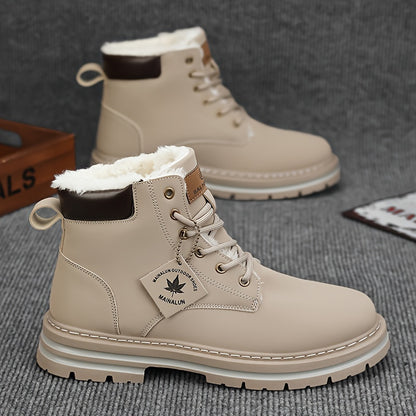 MAINALUN Men's Fashion High-Top Snow Boots with Plush Comfort, Suitable for Outdoor Activities - All Seasons