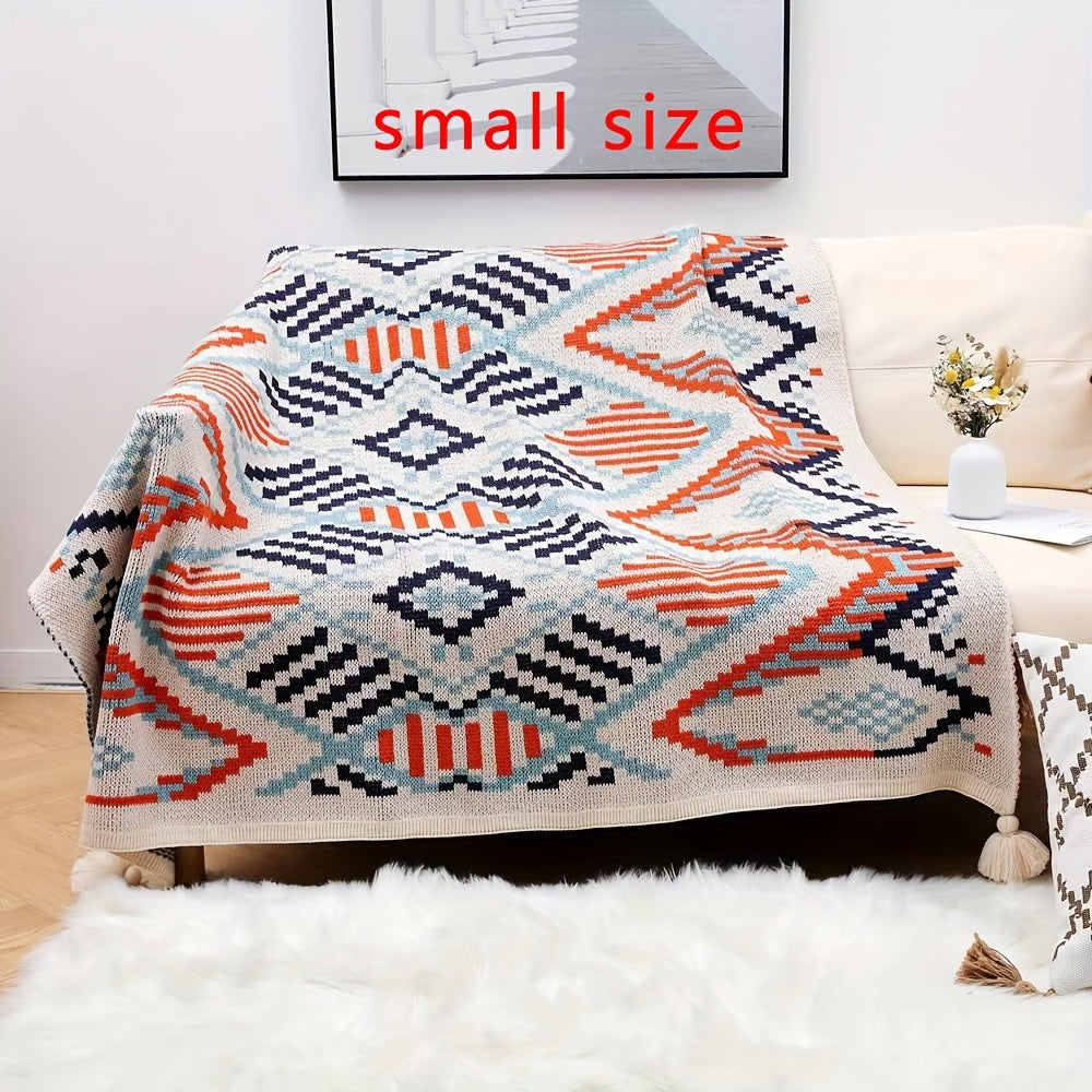 Bohemian Blanket with Geometric Pattern and Tassel - Ideal for Nap Time, as a Sofa Throw, or to keep you cozy while using the Air Conditioning