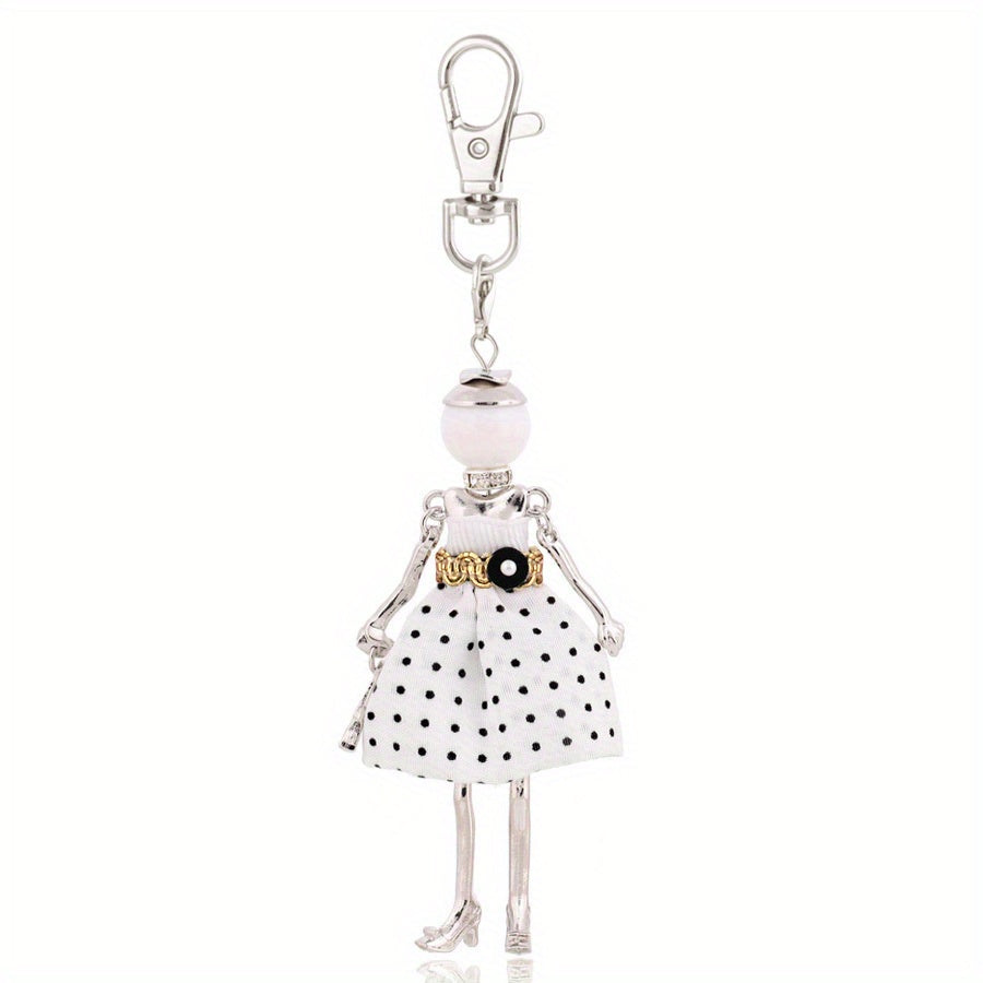 Cute Fashion Key Ring Purse Bag Backpack Car Pendant Charm Polka Dot Lady Model Keychain - Perfect Wedding Accessory and Women's Gift