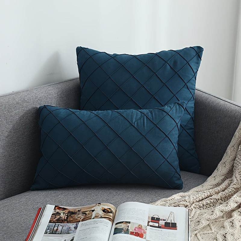 Luxury Nordic Quilted Throw Pillow Cover with Elegant French Style in Soft Suede Fabric. Features Invisible Zipper and is Machine Washable. Ideal for Modern Living Room Decor. Available in Square and Rectangle Sizes.