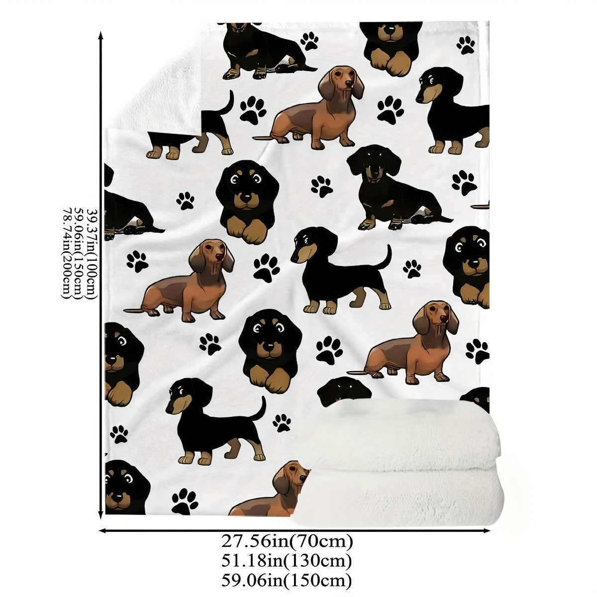 Soft and cozy all-season throw blanket with rustic dachshund dog pattern. Made from machine washable flannel fabric. Features a digital print design on 200-250g polyester material. Can be used for multiple purposes including a cozy nap blanket in your