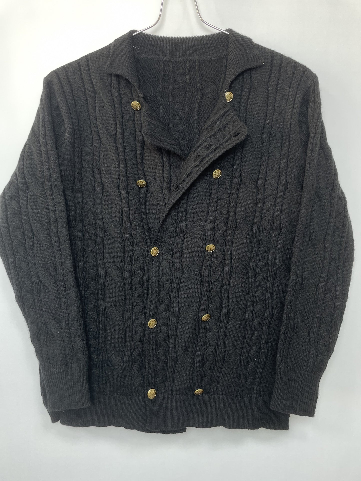 Double-breasted cable knit cardigan for plus-size men, perfect for fall and winter