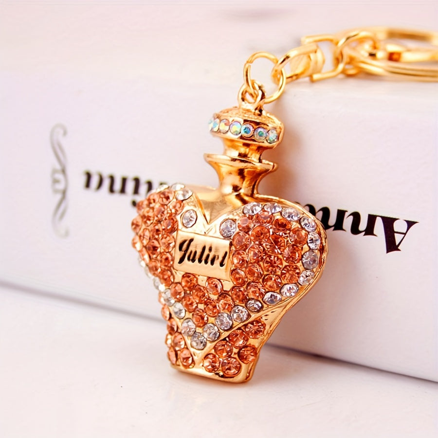 Cute Rhinestone Perfume Bottle Keychain, Alloy Key Ring Charm for Bag, Backpack, Car Keys - Perfect Daily Use Gift for Women