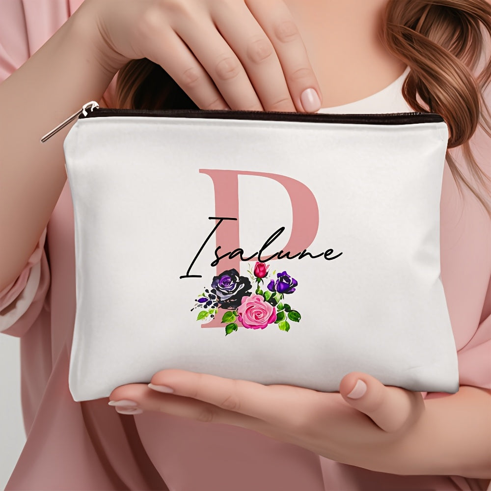 1 personalized cosmetic bag with custom name, versatile for toiletries, makeup, travel essentials, school supplies, and teacher or bachelor party gifts.