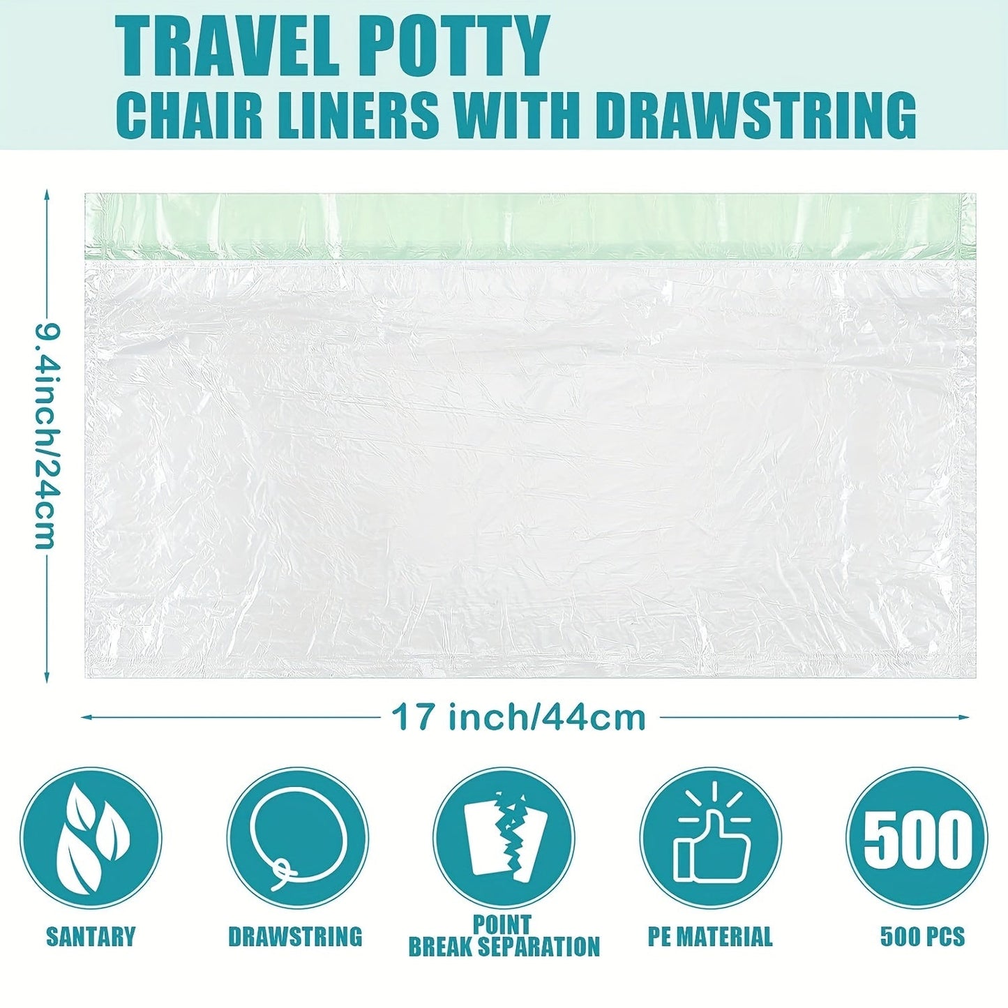 100 ta Potty Chair Liners to'plamlari, tortish ipi bilan, o'qitish hojatxonasi o'rindiqlari uchun mukammal. Bolalar uchun 44 X 24 sm o'lchamdagi bir martalik tozalash sumkalari. Rojdestvo, Halloween yoki Thanksgiving kuni uchun ideal.