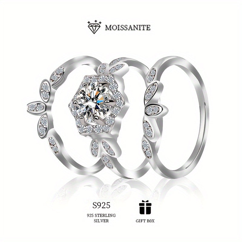 An elegant and fashionable Vintage Boho 1ct Moissanite Hexagon Triple Stack Ring crafted for women, made of 925 Sterling Silver that is hypoallergenic. This classic design exudes nobility and sophistication, making it a perfect choice for an engagement