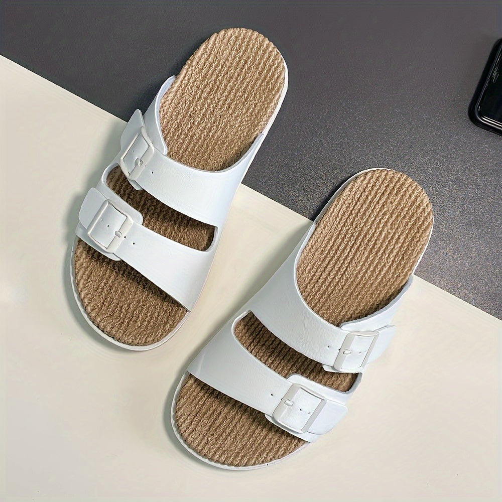 Vintage open toe slippers with non-slip double buckle straps for men.