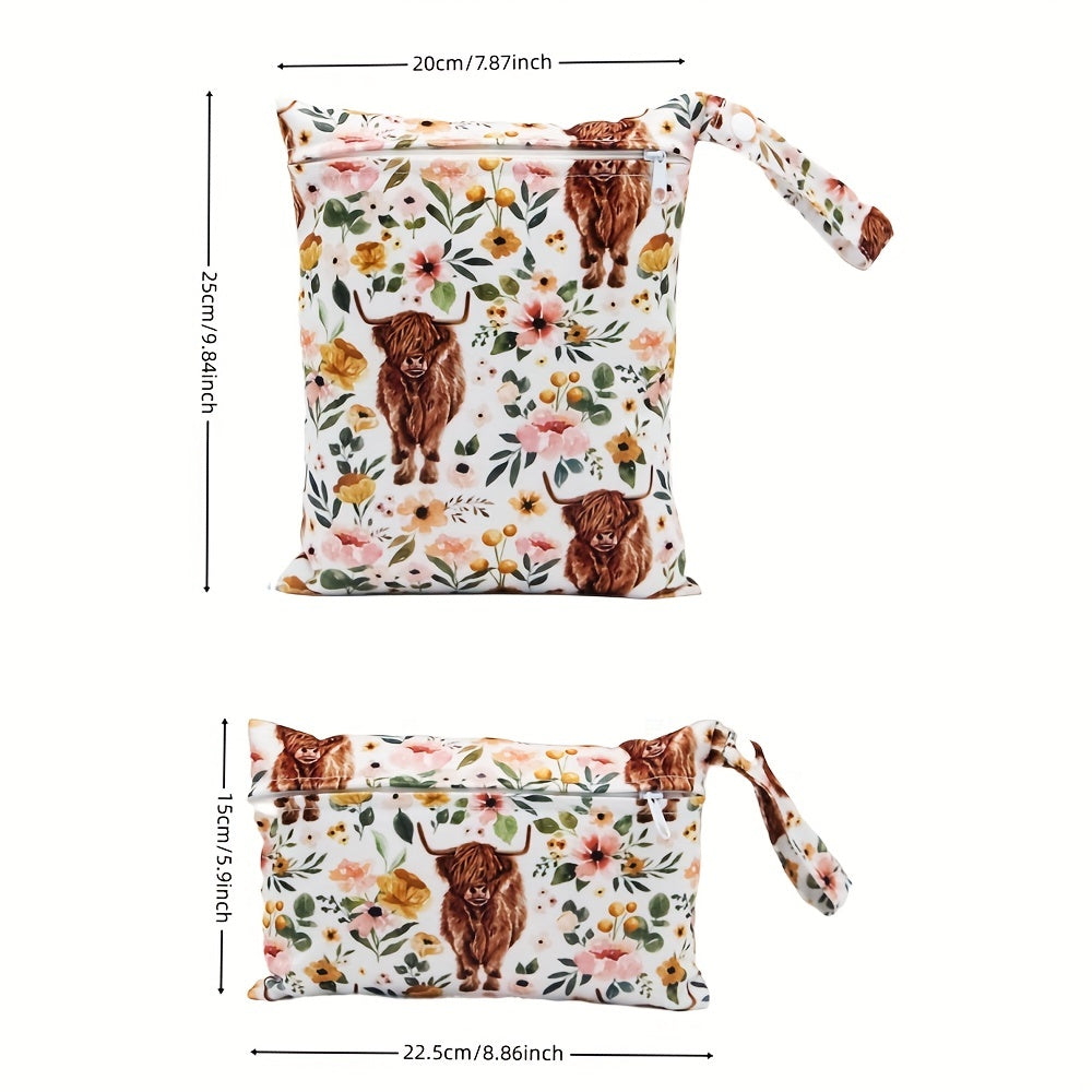 Set of 2 Soft, Adorable Cow Print Wet Bags - Perfect for Diapers - Great Christmas, Halloween, or Thanksgiving Gift