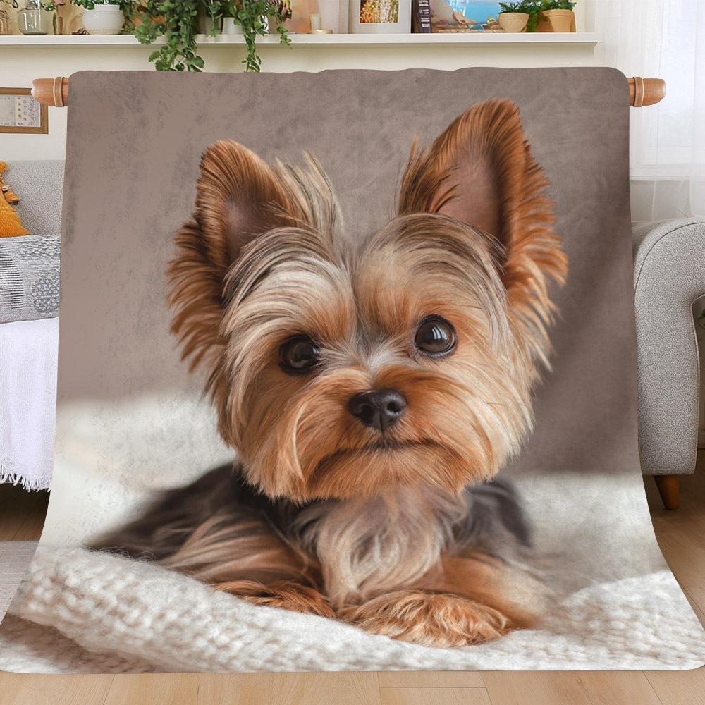 Soft and warm Yorkshire Terrier pattern flannel throw blanket. This quilted, knit polyester blanket features a digital print and is suitable for all-season use. Perfect for napping, camping, travel, and can be used as a decorative piece in your home or