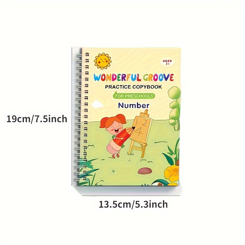 4 reusable handwriting calligraphy books for early learning - great gift for practicing numbers, alphabet, and drawing.