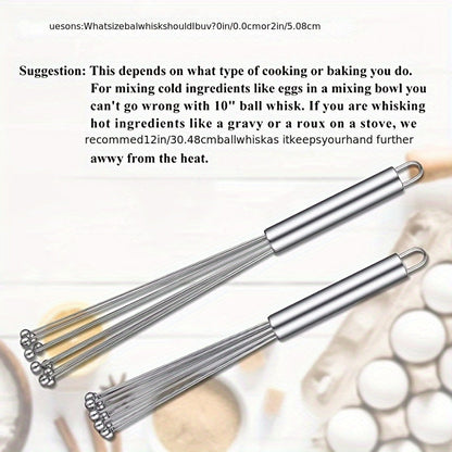 The Stainless Steel Egg Beater Whisk is a manual kitchen whisk set perfect for cooking, mixing, and stirring. This durable whisk requires no electricity to use.