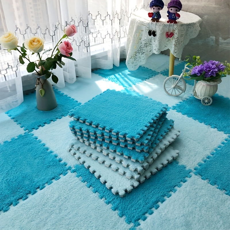 Velvet Patchwork Floor Mat for Room Bay Window with Convenient Storage, Washable Material.