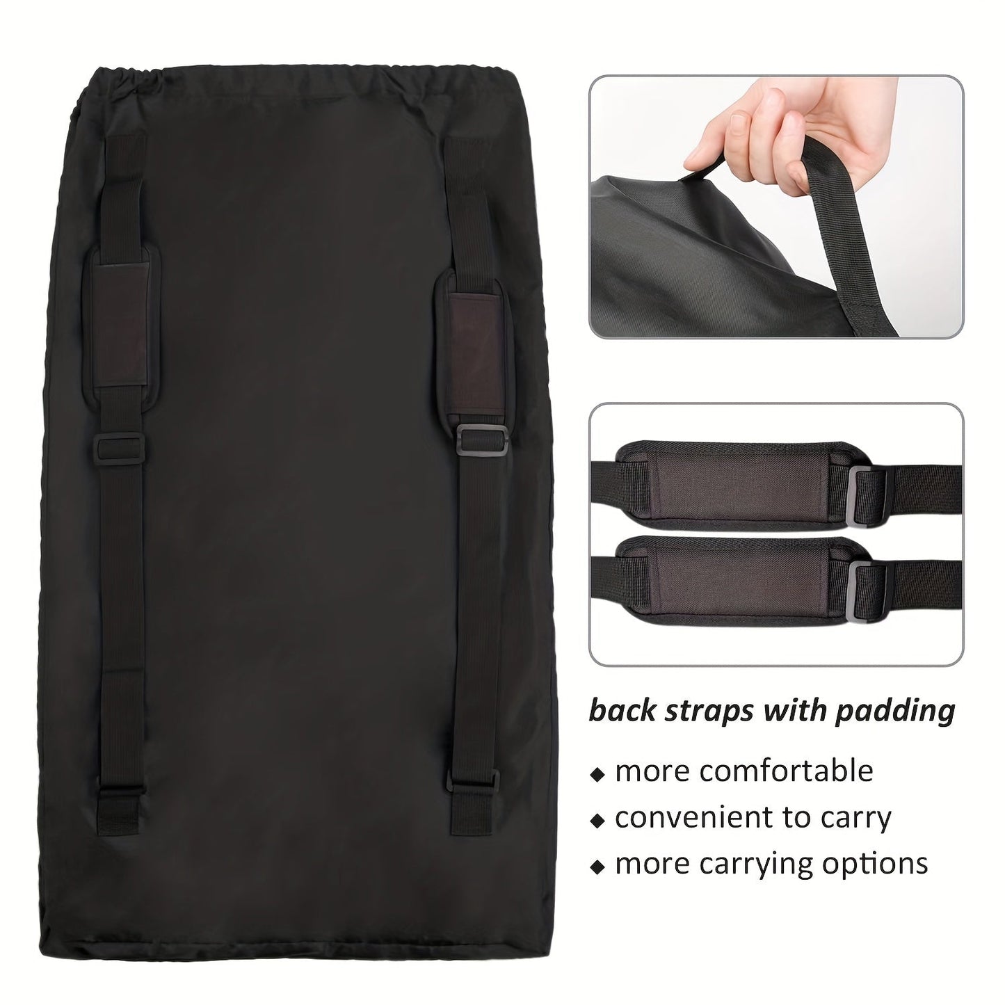 Large car safety seat travel bag made with thickened 300D Oxford cloth, features a double stroller travel bag design. This waterproof ripstop polyester bag is compact and includes stroller bag accessories. Ideal for airplane travel with strollers.