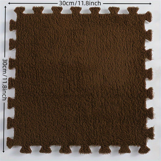 12 Piece Set of Interlocking Carpet Tiles for Bedroom and Living Room, Full Coverage, Thick and Warm Bedside Rug, Soft Non-Slip Mats, 29.97x29.97 cm, Washable, Made of Polyester and EVA Material, Machine-Made, Hand-Wash Recommended