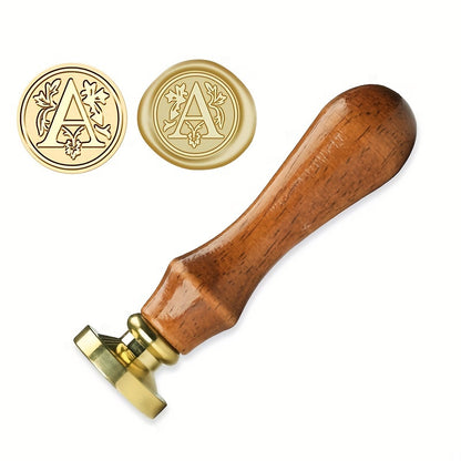 1 set of a 26-letter series Wax Seal Stamp with a Retro Wood Handle and Brass Head for various uses such as Thanksgiving Cards, Envelopes, Gift Wrapping, and Wedding Invitations featuring a