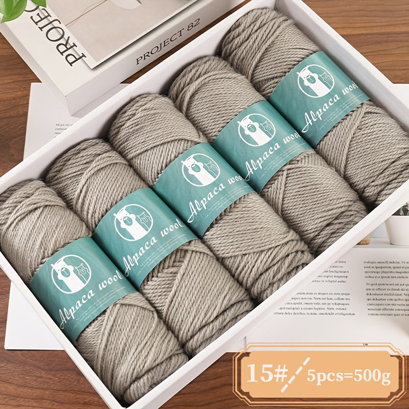 5-Pack Alpaca Wool Yarn, 500g Each, Multicolor Thick-Thin Yarn for Handmade Clothing - Various Styles