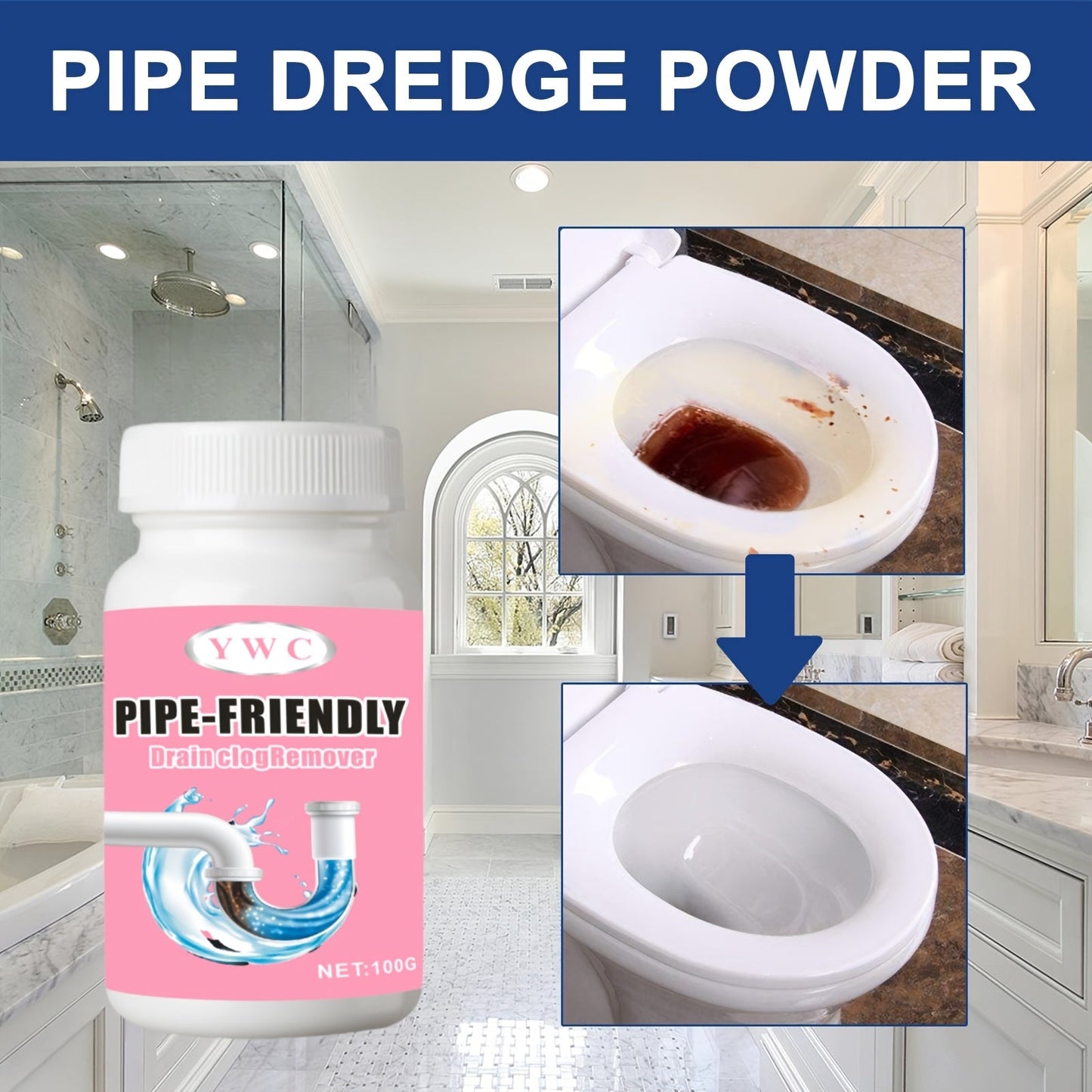 100 grams of versatile powder for cleaning pipes - Effective solution for unclogging kitchen and bathroom drains