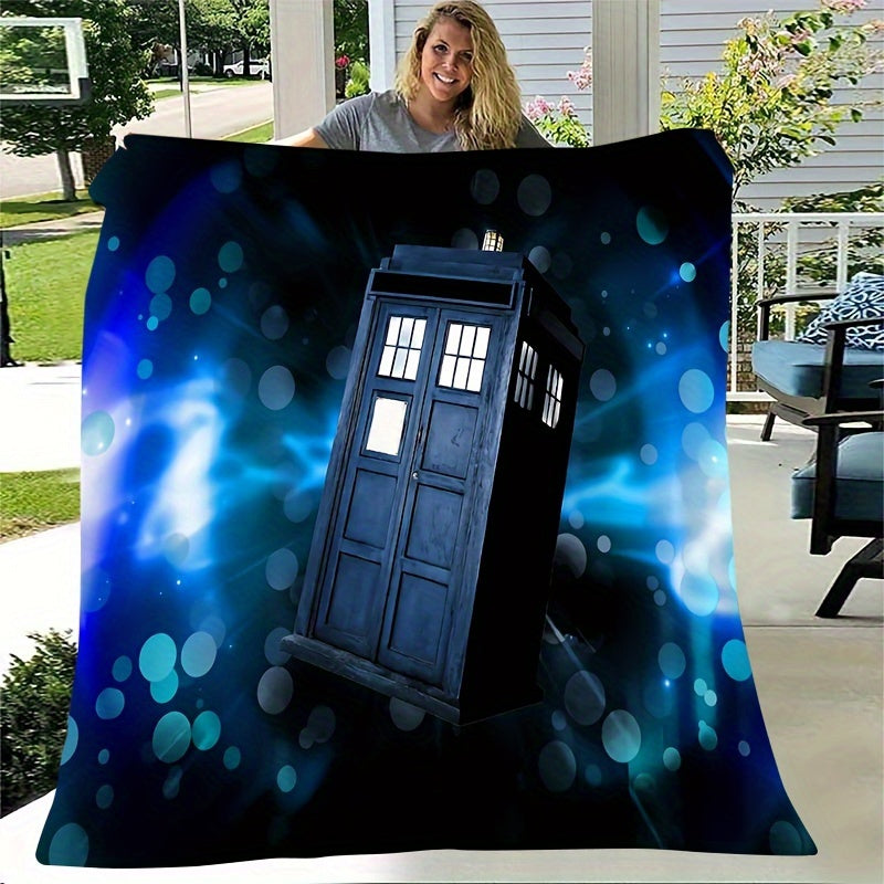 1 Piece of Mysterious TARDIS Space Pattern Flannel Throw Blanket in Mission-and-Shaker Style, Made of Machine Washable, Tear & Stain Resistant 100% Polyester with Digital Print. Provides All-Season Comfort and Multipurpose Quilted Bedding.